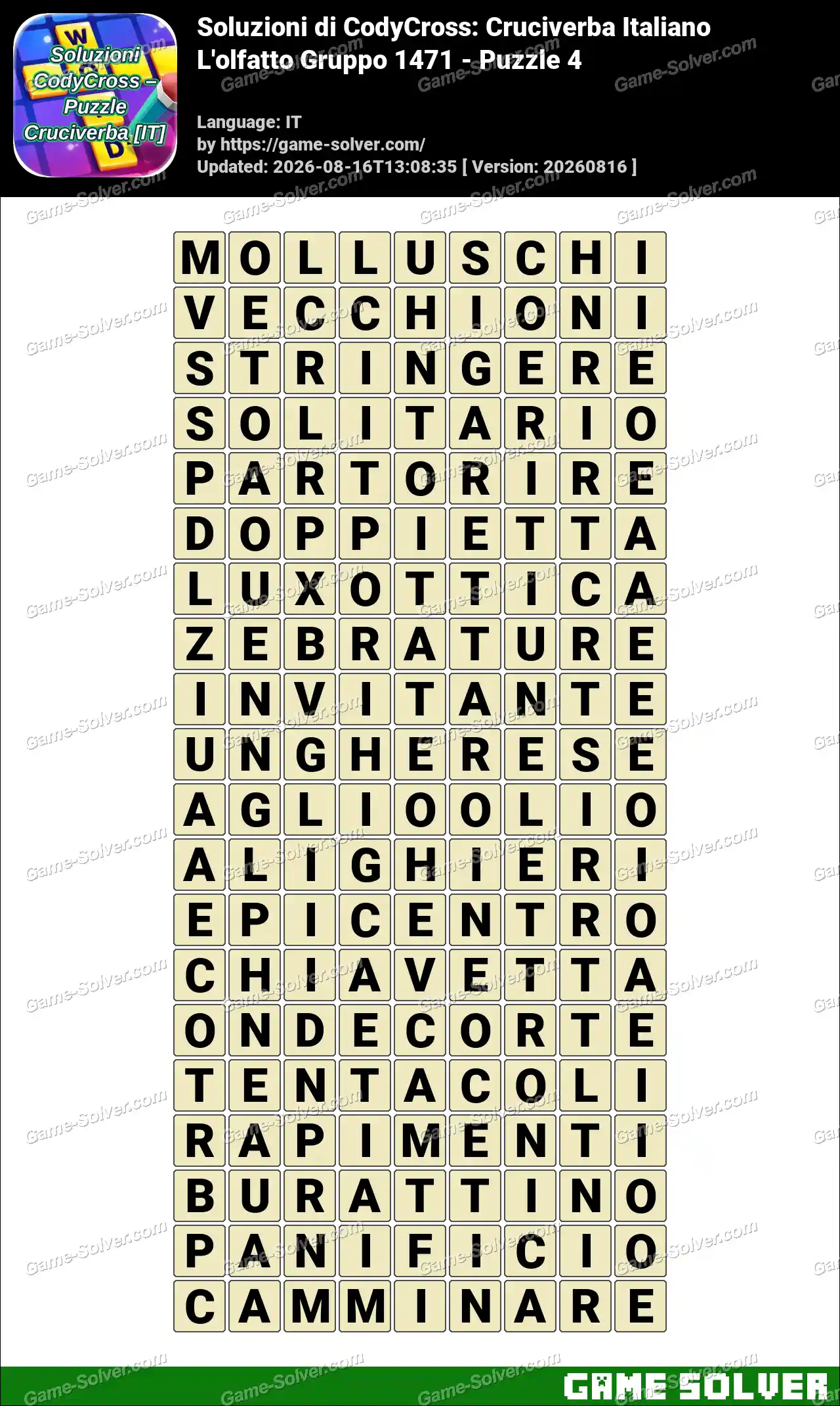 Soluzioni di CodyCross: Cruciverba Italiano L’olfatto Gruppo 1471 – Puzzle 4